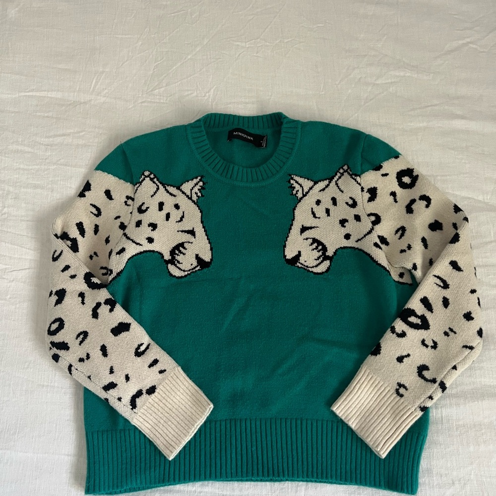 Mink Pink Teal Leopard Sweater